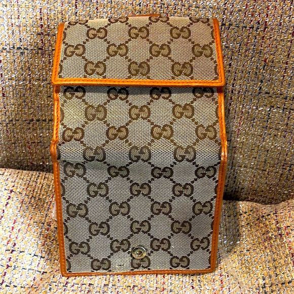 GUCCI GG Monogram Canvas Burned Orange Leather Trifold Wallet Monogrammed Clasp - Picture 5 of 17